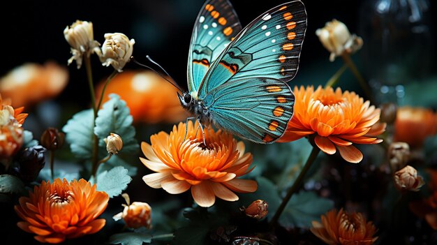 une image montrant un animal de fleur et des papillons