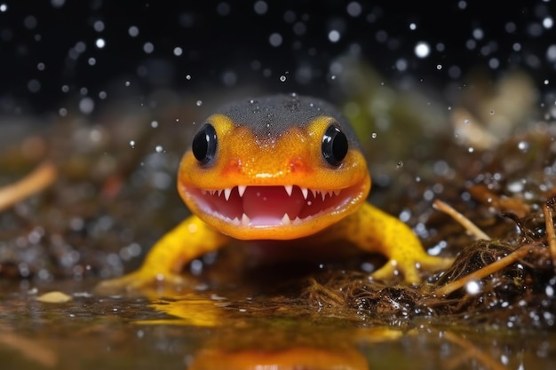 Une image montrant les petites dents pointues d'une salamandre