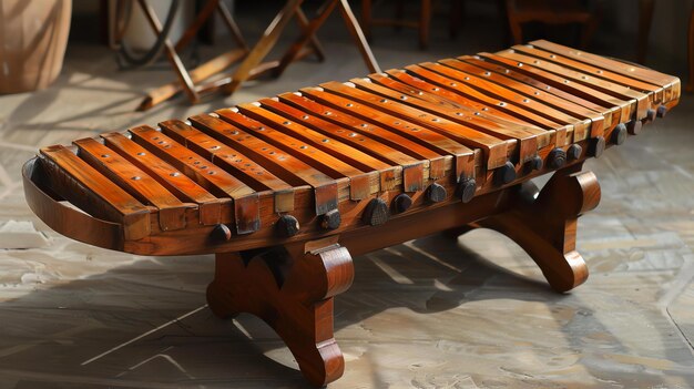 Cette image montre un banc en bois avec un design unique Le banc est en bois naturel et a un aspect rustique