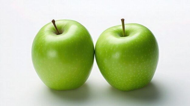 L'image montre deux pommes vertes sur fond blanc