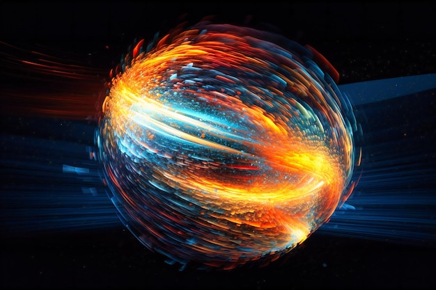 L'image montre le flux de lumière autour d'une sphère bleue