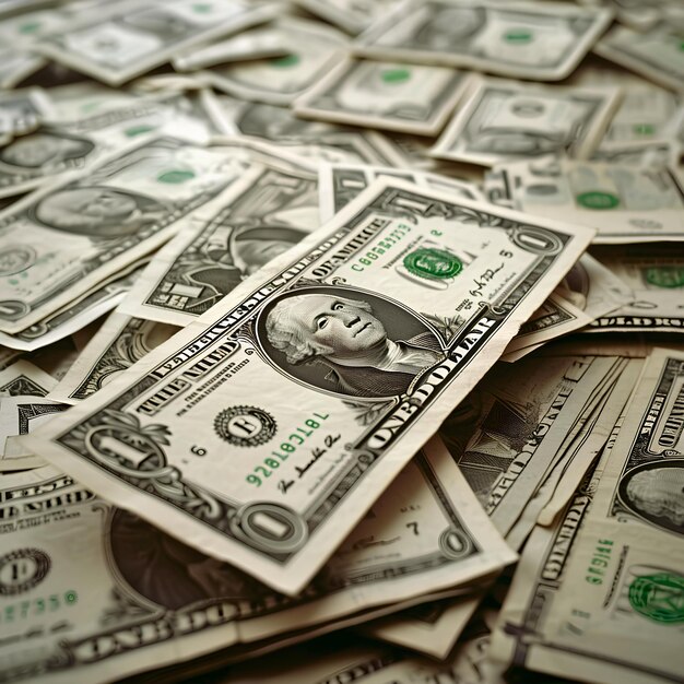 L'image montre de nombreux dollars américains sur une table