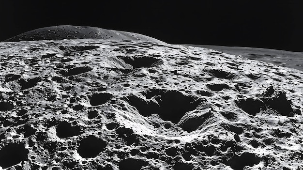 Cette image montre la surface de la lune. La surface de la Lune est couverte de cratères causés par des impacts d'astéroïdes et de comètes.