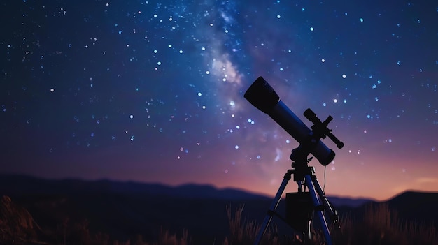 Photo cette image montre une vue du ciel nocturne avec des étoiles et des montagnes au loin.