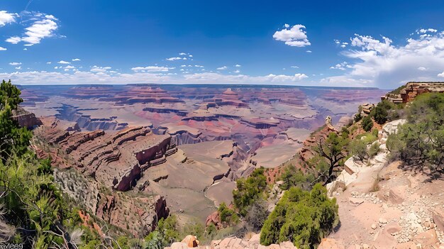 L'image montre une vue panoramique du Grand Canyon. Le canyon est une gorge creusée par le fleuve Colorado en Arizona.