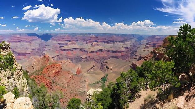 L'image montre une vue panoramique du Grand Canyon. Le canyon est une gorge creusée par le fleuve Colorado en Arizona.