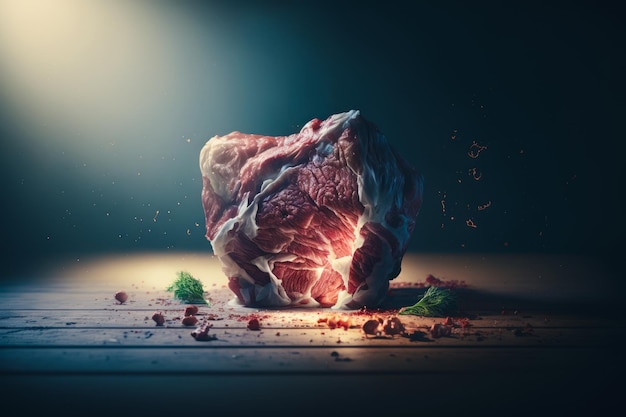 Une image d'un morceau de viande sur le sol Generative AI