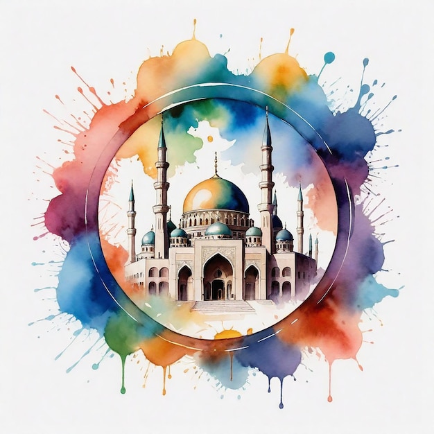une image d'une mosquée avec un fond coloré et le mot mosquée dessus
