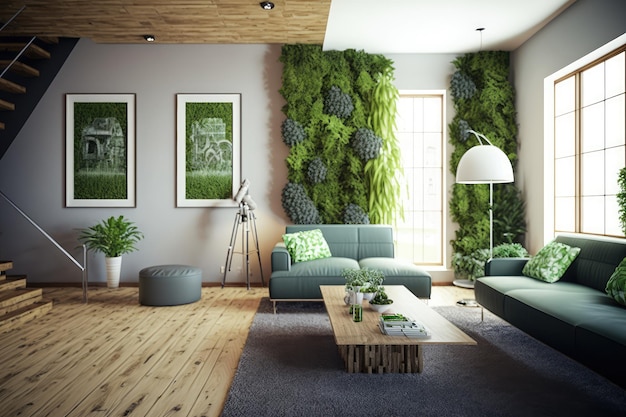 Image de mousse stabilisée peinte dans un intérieur moderne de mur de mousse verte Illustration IA générative abstraite