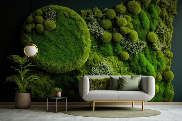 Image de mousse stabilisée peinte dans un intérieur moderne de mur de mousse verte Illustration IA générative abstraite