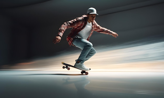 Image en mouvement rapide d'un skateboarder en train de faire du skateboard