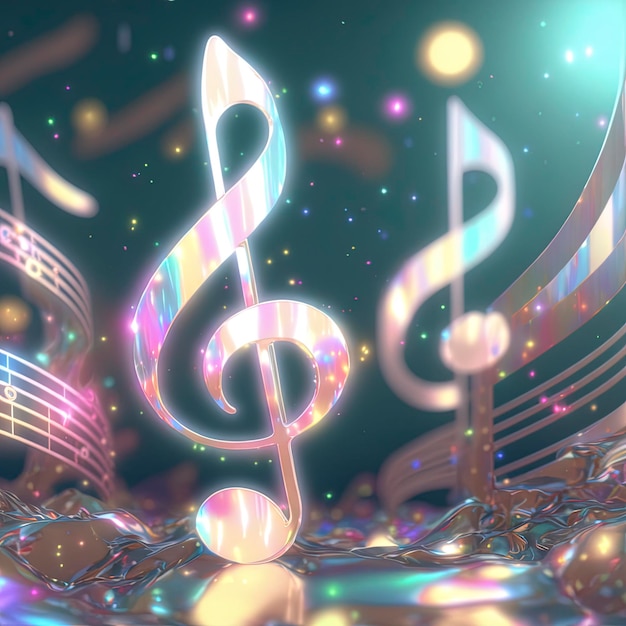 Image nette de jolies notes de musique holographiques transparentes