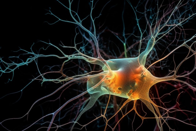 Une image d'un neurone avec le mot neurone sur le côté gauche.