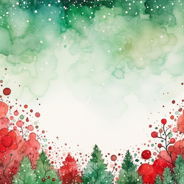 Photo une image de noël rouge et verte à l'arrière-plan festif à l'aquarelle vibrante