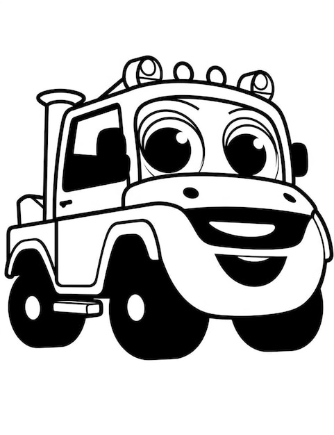Une image en noir et blanc d'un camion de dessin animé avec des yeux ai générative