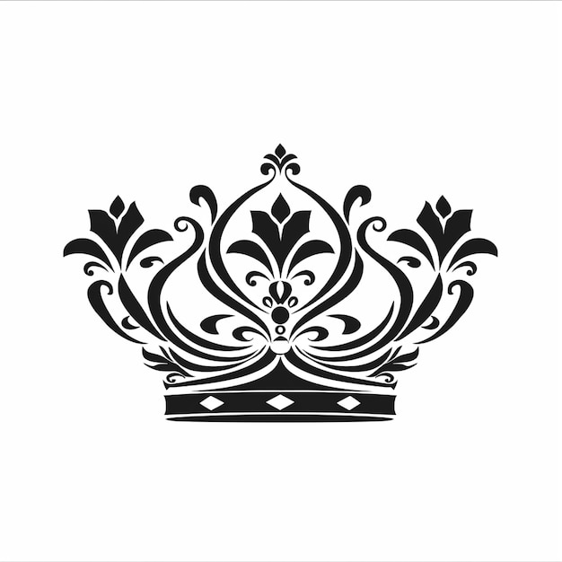 une image en noir et blanc d'une couronne avec des dessins floraux