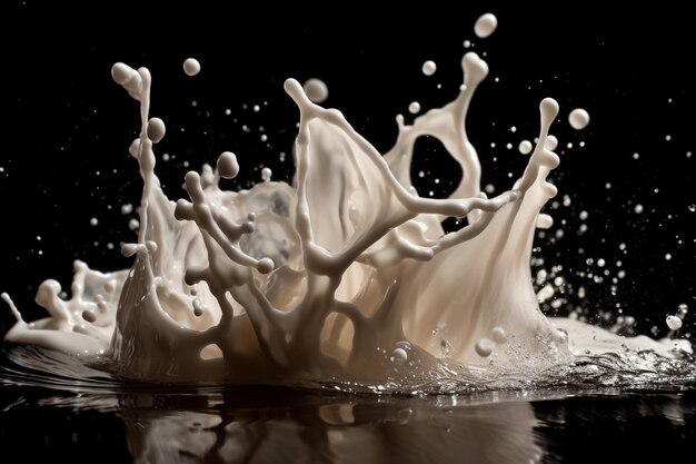 Une image en noir et blanc d'une éclaboussure de lait.