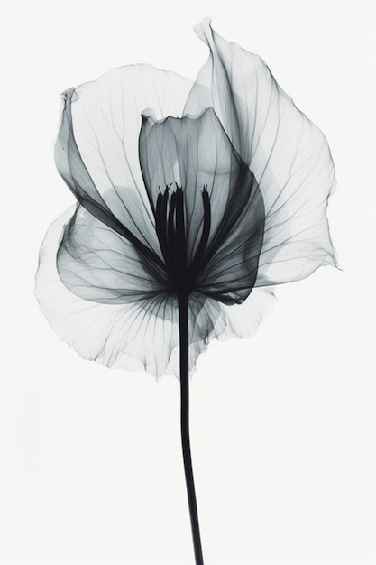 Une image en noir et blanc d'une fleur avec un fond blanc.