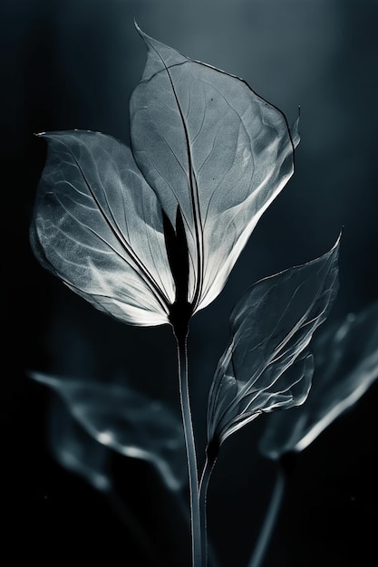 Une image en noir et blanc d'une fleur avec une plume blanche