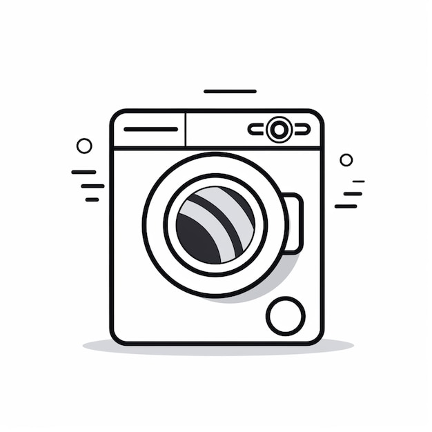 une image en noir et blanc d'une machine à laver avec un bouton ai génératif