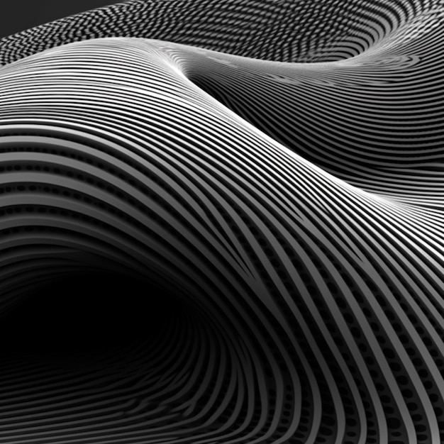 Une image en noir et blanc d'un motif ondulé avec des lignes et des lignes.