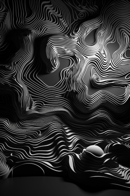 Une image en noir et blanc d'un motif ondulé de lignes et de lignes.