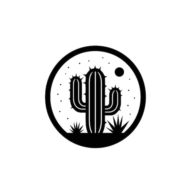 Une image en noir et blanc d'une plante de cactus dans un cercle génératif ai