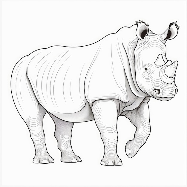 Une image en noir et blanc d'un rhinocéros à colorier