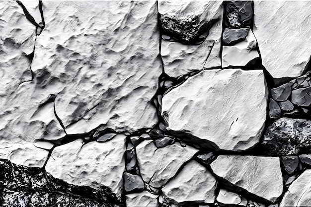 Une image en noir et blanc de rochers et de pierres.