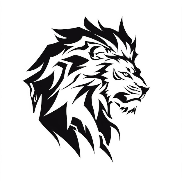 une image en noir et blanc d'une tête de lion avec des dents pointues