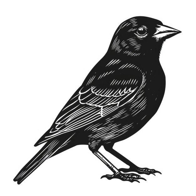 Photo image noire et blanche d'un oiseau gravée sur bois de style vintage ancien dessinée à la main graphiques simples isolés sur blanc