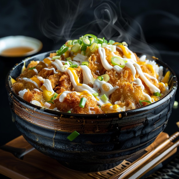 Photo image de la nourriture chinoise que katsudon et bon s'appliquent pour le menu du livre