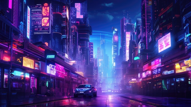 Une image de la nuit au néon futuriste cyberpunk sci-fi métropole aigx