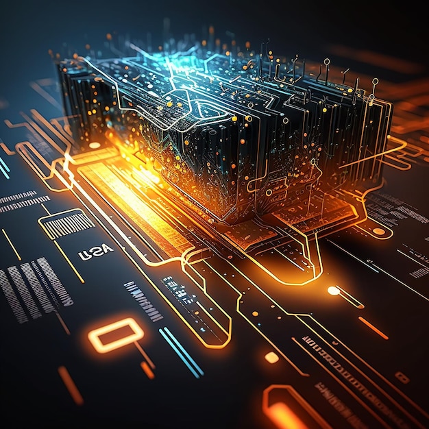 Une image numérique d'un circuit imprimé avec le mot " u " dessus.