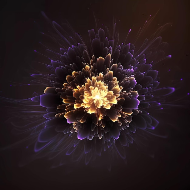 Une image numérique d'une fleur avec un centre doré et un centre violet.