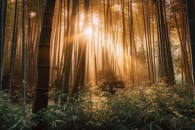 Image numérique d'illustration de forêt de bambous par générative ai