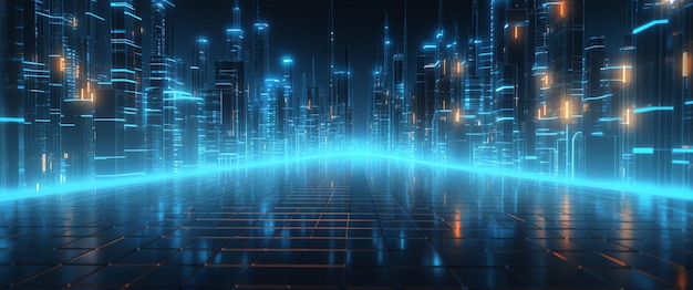 une image numérique d'une ville numérique avec un fond bleu