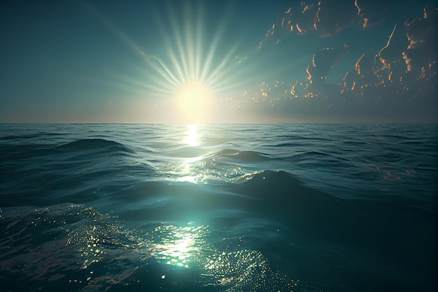 Une image de l'océan avec le soleil qui brille sur l'eau.