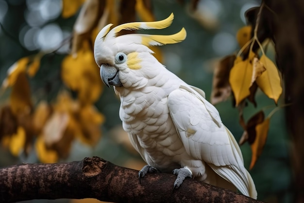 Image d'oiseau cacatoès sur une branche sur fond de nature Oiseaux Faune Animaux Illustration Generative AI