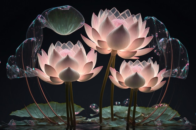 Image onirique de fleur de lotus ou de nénuphar avec rose transparent