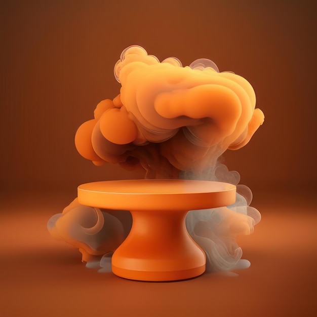 Une image orange et blanche d'une table avec un gros nuage de fumée dessus.