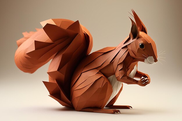 Image de papier origami art papier fait main écureuil roux faune animaux illustration IA générative