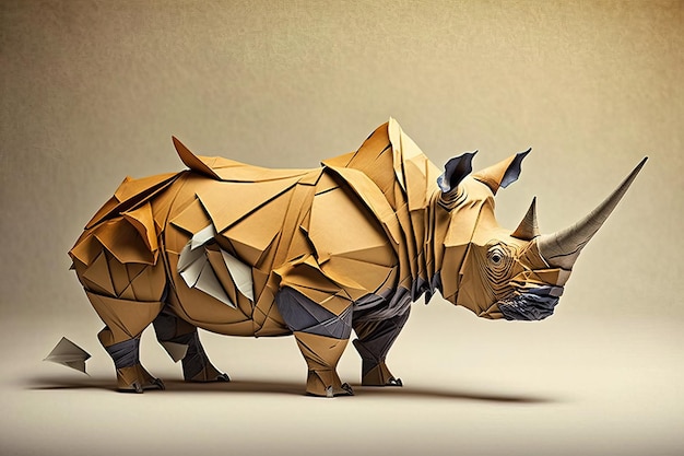 Image de papier origami art Papier fait main rhinocéros Faune Animaux illustration générative AI