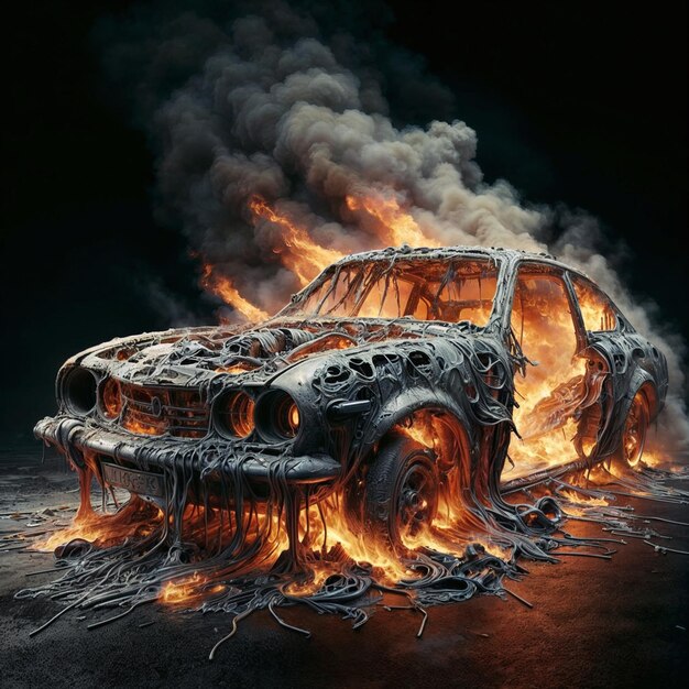 Photo image ou papier peint d'une voiture en feu