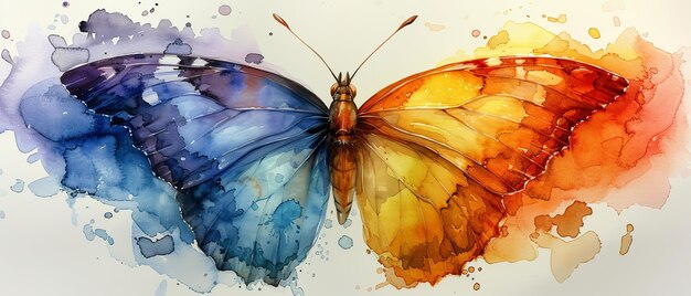 Photo image de papillon pour une peinture à l'aquarelle lumineuse illustration d'arc-en-ciel coloré avec de la peinture en pulvérisation sur les ailes artwork de papillons pour une pe ination à l'eau