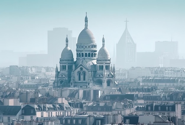 une image de Paris avec une cathédrale en arrière-plan