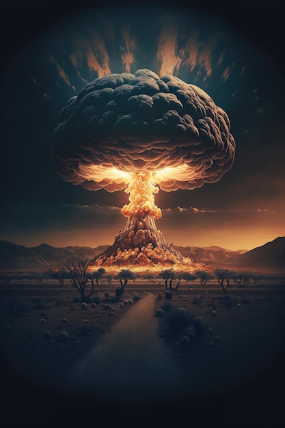 Image d'un paysage avec une explosion nucléaire créée à l'aide de la technologie générative ai