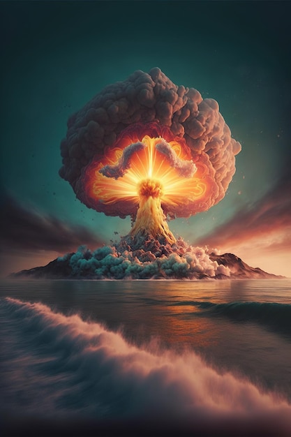 Image d'un paysage marin avec une explosion nucléaire créée à l'aide de la technologie générative ai