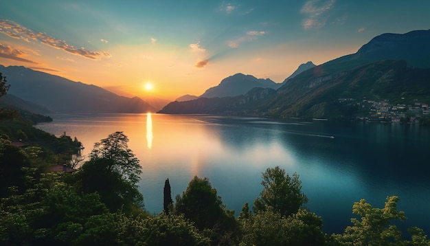 Photo image d'un paysage pittoresque avec une forêt de lac et des montagnes