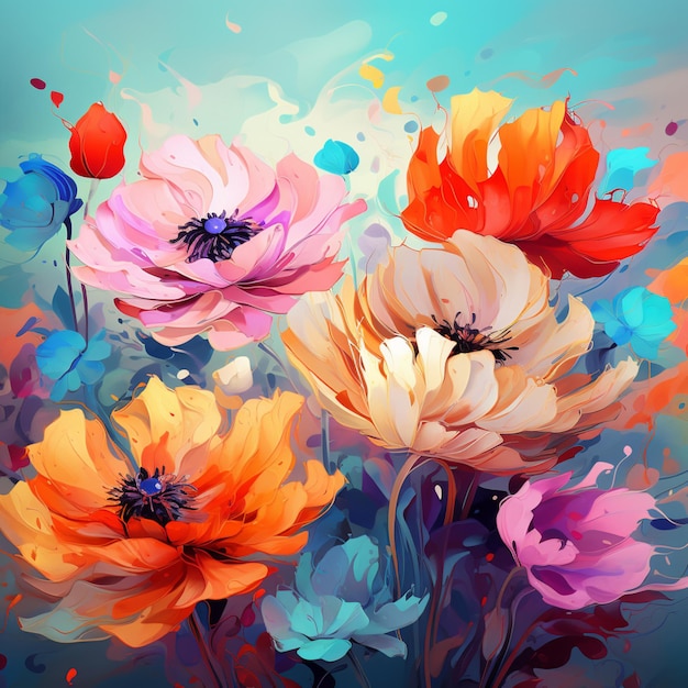 Image de peinture à l'aquarelle de fleurs peintes en belles couleurs, art généré par Ai
